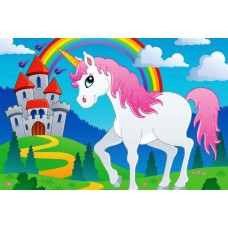 3065086 vafa Unicorn cu castel si curcubeu 30x20cm